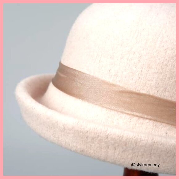 Wool Felt Floral Bucket Hat, Vintage Cloche Fedora for Women
